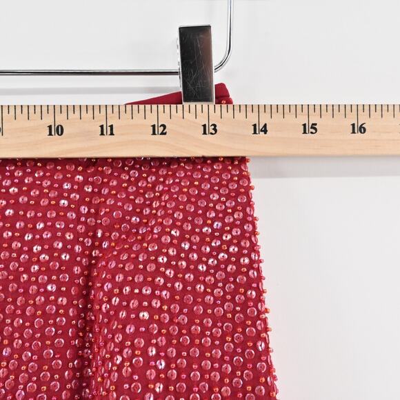Vtg Y2k CACHE Skirt Size‎ 4 Silk Red Beaded Sequin Embellished Mini Siren Glam - Picture 10 of 11